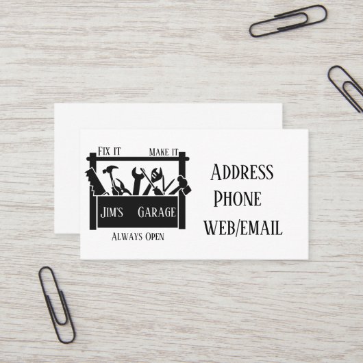 Gepersonaliseerde garage visitekaartje (Voorkant / Achterkant in situ)