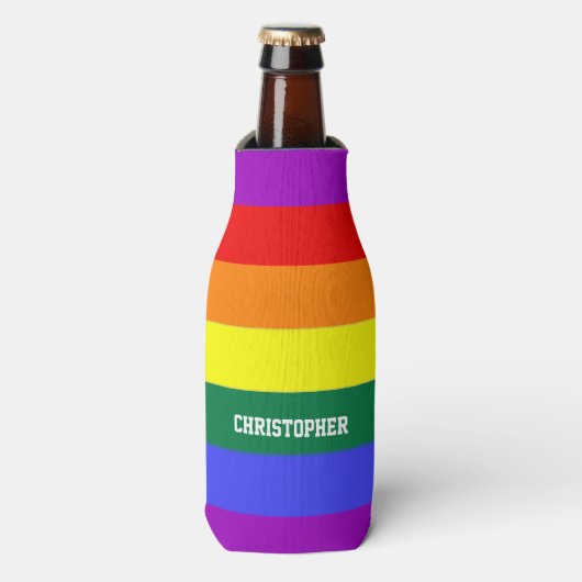 Gepersonaliseerde Gay Pride Regenboogvlag Flesjeskoeler (Fles Voorkant)