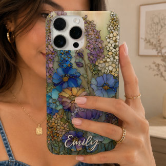 Gepersonaliseerde gebloemde tuin in glas-in-lood v iPhone 16 pro max hoesje