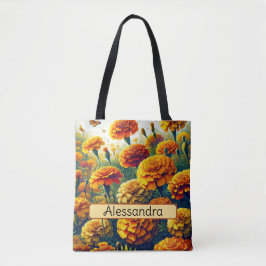 Gepersonaliseerde Geboorte Bloem Marigold Oktober Tote Bag