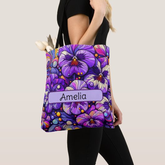 Gepersonaliseerde Geboorte Bloem Violet Februari Tote Bag (Dichtbij)