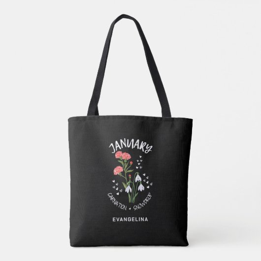 Gepersonaliseerde Geboorte Maand Bloemanjer JANUAR Tote Bag (Achterkant)