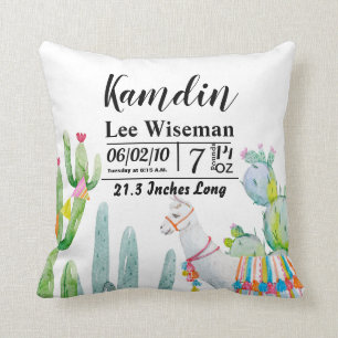 Gepersonaliseerde geboorte Pillow Boho Llama Bohem Kussen