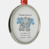 Gepersonaliseerde geboorte Stats Baby Elephant Blu Metalen Ornament (Rechts)