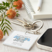 Gepersonaliseerde geboorte Stats Baby Elephant Blu Sleutelhanger (Voorkant Rechts)