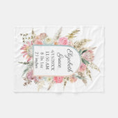 Gepersonaliseerde geboorte Stats Pink Floral Boho  Fleece Deken (Voorkant (Horizontaal))