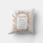 Gepersonaliseerde geboorte Stats Pink Floral Boho  Kussen (Achterkant)