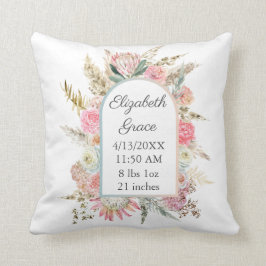 Gepersonaliseerde geboorte Stats Pink Floral Boho  Kussen