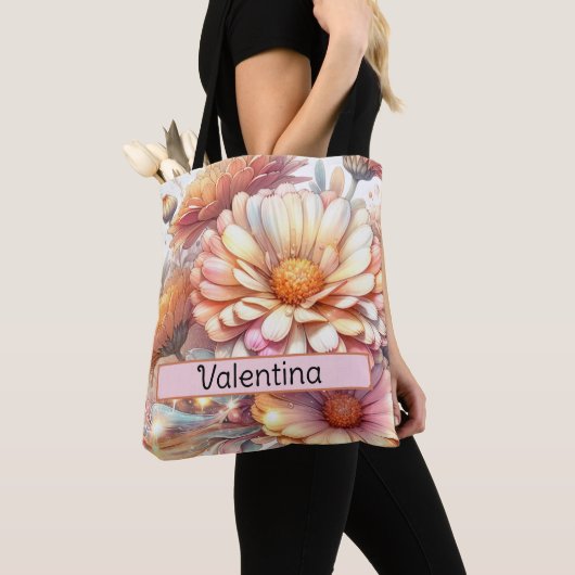 Gepersonaliseerde Geboortebloem Aster September Tote Bag (Dichtbij)