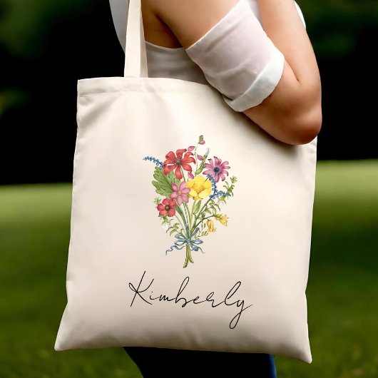 Gepersonaliseerde Geboortebloem Schattige Bloemen Tote Bag