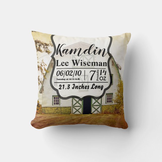 Gepersonaliseerde Geboortekussen Sunset Barn Count Kussen (Voorkant)