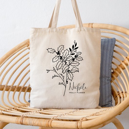 Gepersonaliseerde Geboortemaand Bloem December Boh Tote Bag