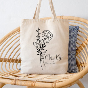 Gepersonaliseerde Geboortemaand Bloem Januari Boho Tote Bag