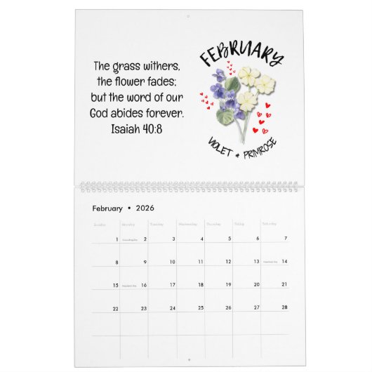 Gepersonaliseerde GEBOORTEMAAND BLOEMEN Bijbel Ver Kalender (Feb 2026)