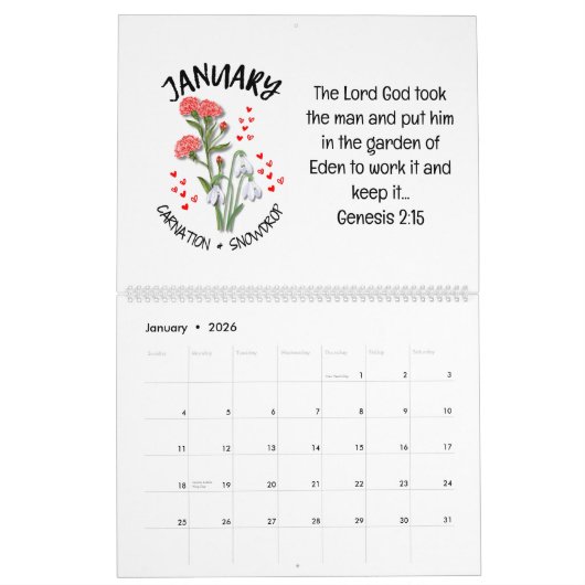 Gepersonaliseerde GEBOORTEMAAND BLOEMEN Bijbel Ver Kalender (Jan 2026)