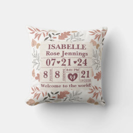 Gepersonaliseerde Geboortestatus Boho Leaves Kussen