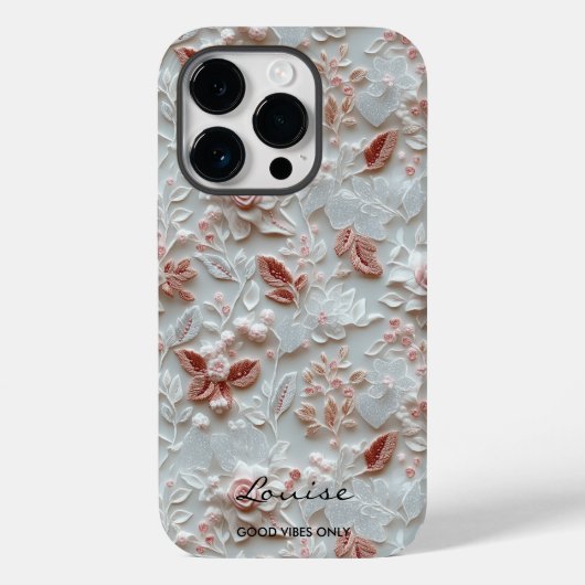 Gepersonaliseerde geborduurde Floral iPhone Case (Achterkant)