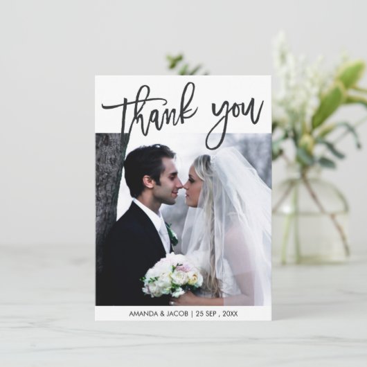 Gepersonaliseerde Geborstelde Huwelijksfoto Dank u Kaart (Staand voorkant)