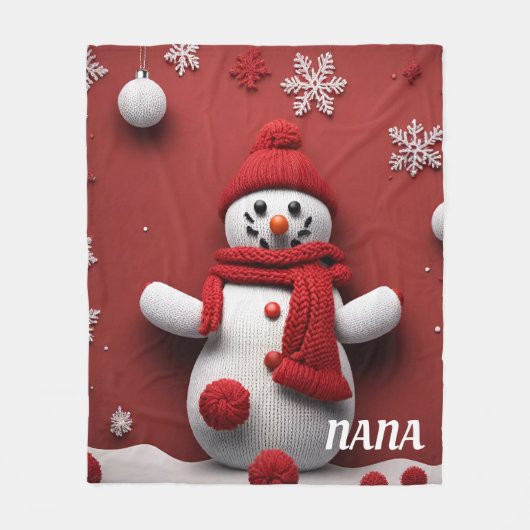 Gepersonaliseerde gebreide sneeuwpop fleece deken (Voorkant)