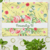 GEPERSONALISEERDE geel en roze bloemen Theedoek (Gevouwen)