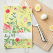 GEPERSONALISEERDE geel en roze bloemen Theedoek (Quarter Fold)