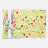 GEPERSONALISEERDE geel en roze bloemen Theedoek (Horizontaal)