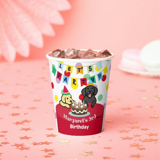 Gepersonaliseerde geel en zwart labradors verjaard papieren bekers (Insitu)
