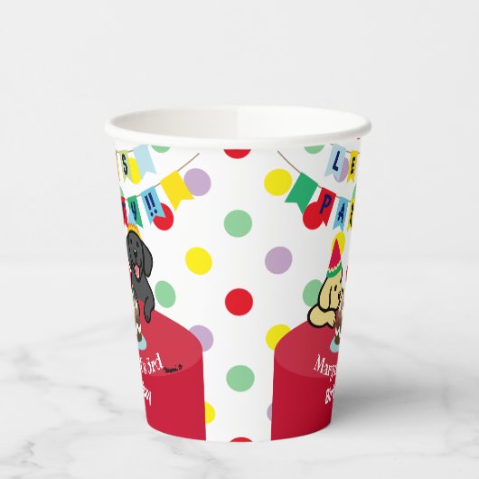 Gepersonaliseerde geel en zwart labradors verjaard papieren bekers (Links)