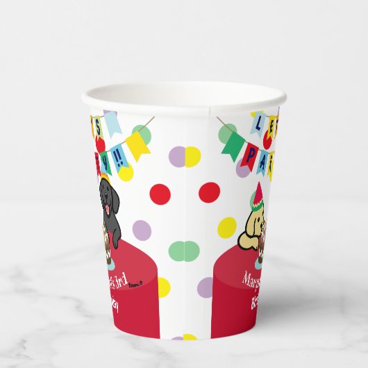 Gepersonaliseerde geel en zwart labradors verjaard papieren bekers (Rechts)