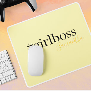 Gepersonaliseerde Geel #GirlBoss Naam Muismat