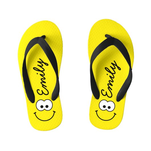 Gepersonaliseerde Geel Kinder Teenslippers (Voetbed)