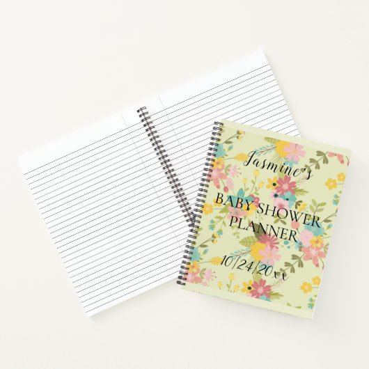 Gepersonaliseerde geel roze groene bloemen Baby sh Notitieboek (Binnen)