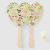 Gepersonaliseerde geel roze groene bloemen handwaaier (Voorkant en achterkant)