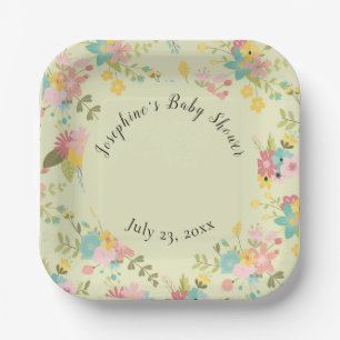 Gepersonaliseerde geel roze groene bloemen papieren bordje