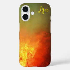 Gepersonaliseerde Geel Sinaasappel Fire Apple iPho iPhone 16 Hoesje