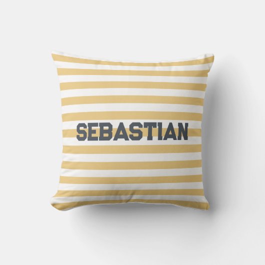 Gepersonaliseerde Geel & Wit Cabana Stripe Kussen (Voorkant)