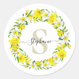Gepersonaliseerde Geel Wit Daffodil Garland Ronde Sticker