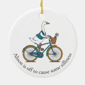 Gepersonaliseerde Gekke gans op een fiets Keramisch Ornament (Achterkant)