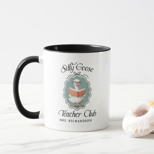 Gepersonaliseerde Gekke Goose Teacher Club Mok (Met donut)