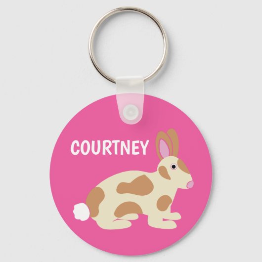 Gepersonaliseerde gekleurde bunny Bright Roze Sleutelhanger (Voorkant)