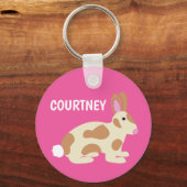 Gepersonaliseerde gekleurde bunny Bright Roze Sleutelhanger (Voorkant)