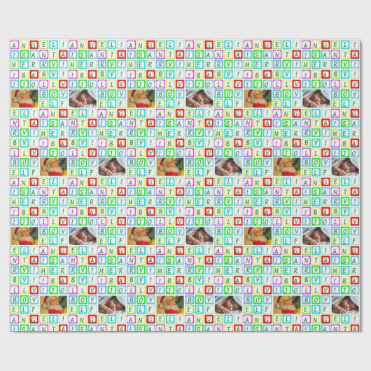 Gepersonaliseerde gekleurde vierkanten en 2 foto's cadeaupapier (Vlak)