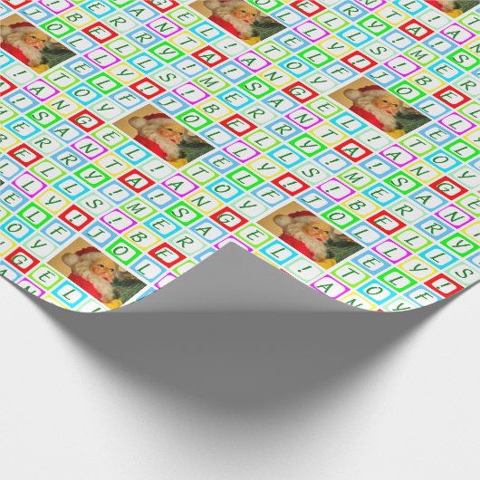 Gepersonaliseerde gekleurde vierkanten en foto cadeaupapier (Hoek)