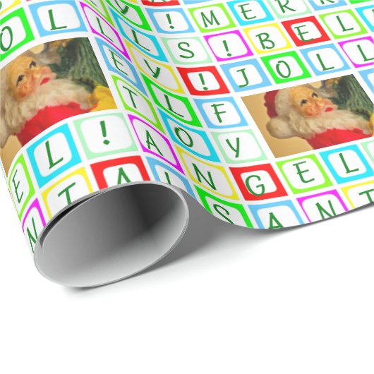 Gepersonaliseerde gekleurde vierkanten en foto cadeaupapier (Rol Hoek)