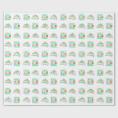 Gepersonaliseerde gekleurde vierkanten en kerstboo cadeaupapier (Vlak)