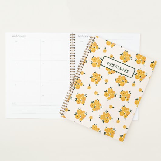 Gepersonaliseerde Gele Bloemen Dagboek 2025 Planner (Display)