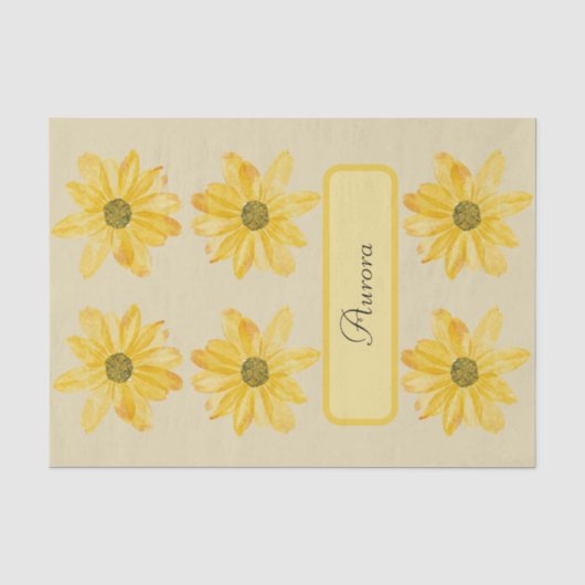 Gepersonaliseerde Gele Bloemen Weefsel Papier Wrap (Voorkant)