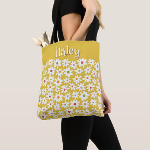 Gepersonaliseerde Gele Daisy Print Tas Schoudertas