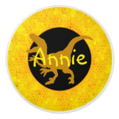 Gepersonaliseerde gele dinosaurus verbergen keramische knop (Voorkant)