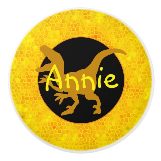 Gepersonaliseerde gele dinosaurus verbergen keramische knop (Voorkant)